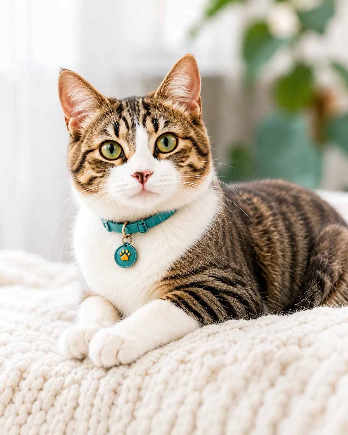 A calm adult tabby cat covered by the annual vaccination package at Petbook Vet Clinic Dubai