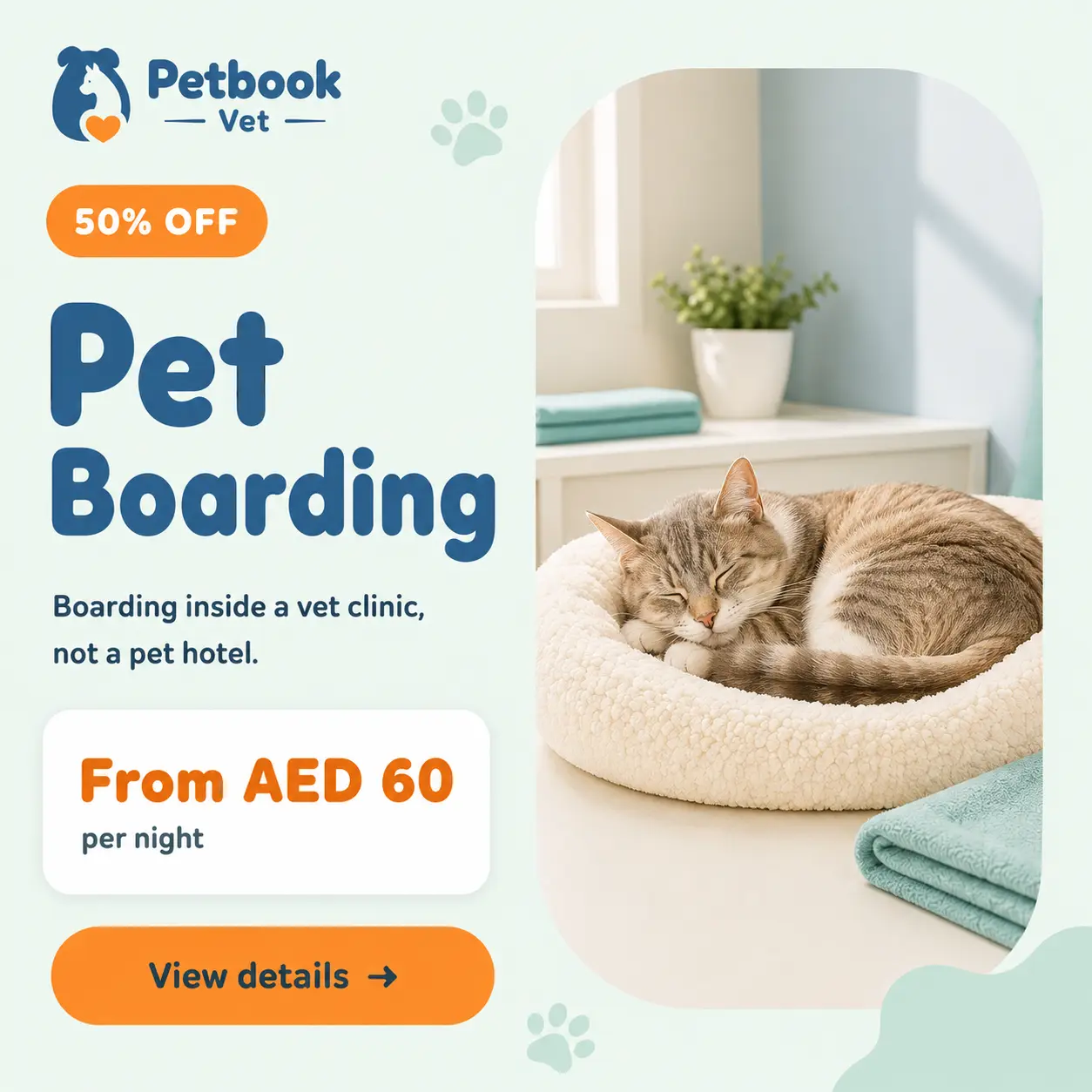 A relaxed dog resting in a comfortable boarding space at Petbook Veterinary Clinic Dubai